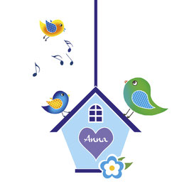 Türaufkleber - Set | Vogelhaus blau