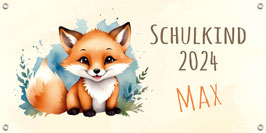 Banner zur Einschulung 100 x 50 cm | Fuchs - Aquarell-Design