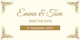 Banner Hochzeit 100 x 50 cm | Goldfarbene Ornamente - Save the Date - beige