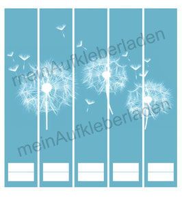 5er Set Ordnerrückenaufkleber | Pusteblume türkis
