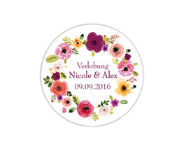 Hochzeitsaufkleber | Blumenkranz - Aquarellart - violett