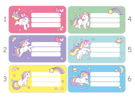 Heftaufkleber 3,0 x 6,5  cm | Regenbogen Einhorn
