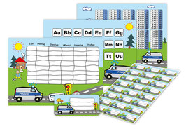 4 er Schulset:  Stundenplan + Lernposter + Heftaufkleber | Polizei