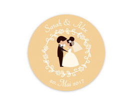 Hochzeitsaufkleber | Brautpaar - Kuss -  beige