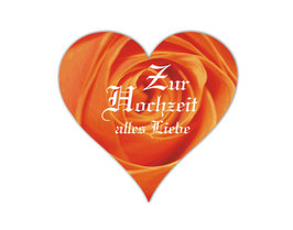 Hochzeitsaufkleber Herz  | romantische Rosen - orange