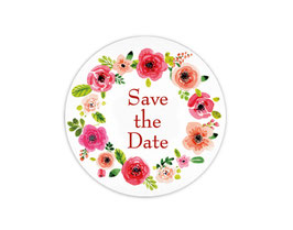 Hochzeitsaufkleber | Blumenkranz Aquarellart - rot 1