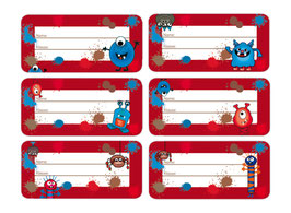 Heftaufkleber 3,0 x 6,5  cm | Farbklecks Monster - rot