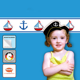 Selbstklebende Kinderbordüre | Anker & Segelschiff