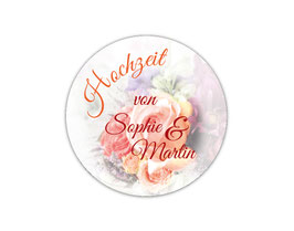 Hochzeitsaufkleber | Blumenstrauß "Hochzeit" -  lachs