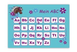 ABC Lernposter | Pony Blumen - türkis lila