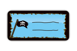 Heftaufkleber 3,0 x 6,5  cm | Piraten Flagge - blau