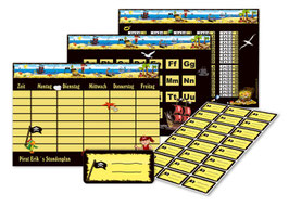 4 er Schulset:  Stundenplan + Lernposter + Heftaufkleber | Pirat - sand