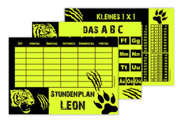 3 er Schulset: NEON Stundenplan + Lernposter | Tiger - wiederbeschreibbar