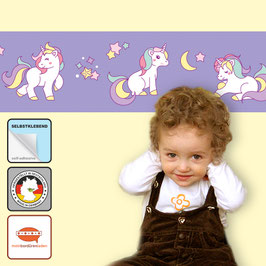 Selbstklebende Kinderbordüre | Regenbogen Einhorn