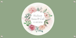 Banner Hochzeit 100 x 50 cm | Blumenkranz rosa Rosen - Grün