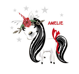 Wandaufkleber | Einhorn rot schwarz - personalisierbar