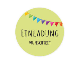 Aufkleber Kinderparty | Einladung - bunte Wimpel - hellgrün