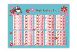 1x1 Lernposter | Pony Blumen - türkis rot