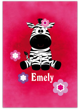 Namensposter - Zebra mit Blümchen - pink
