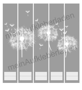 5er Set Ordnerrückenaufkleber | Pusteblume grau
