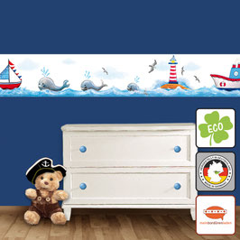 Kinderbordüre | Wale Leuchtturm Segelboot