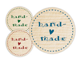Handmade Aufkleber - rund | handmade - Herzchen