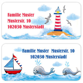 Adressaufkleber eckig  | Leuchtturm - Segelboot