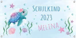 Banner zur Einschulung 100 x 50 cm | Schildkröte - Aquarell-Design