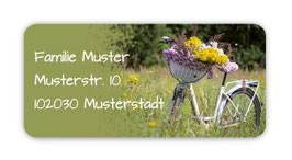 Adressaufkleber eckig  | Fahrrad mit Blumen - grün