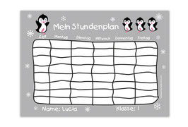 A4 Stundenplan | Pinguin - grau