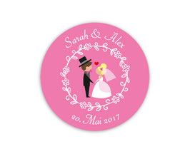 Hochzeitsaufkleber | Brautpaar mit Herz - pink