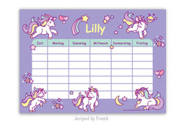 A4 Stundenplan | Einhorn - lila
