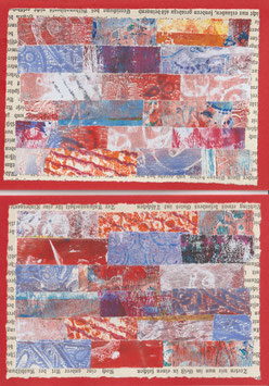 2 Faltkarten: Gelli-Collage klein in rot, Var. 3
