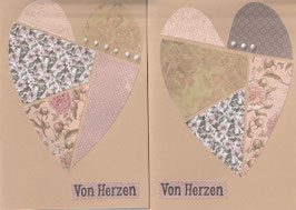 2 Faltkarten: Collage Designpapier & Tropfperlen - Von Herzen 2