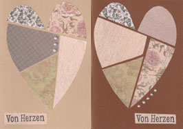 2 Faltkarten: Collage Designpapier & Tropfperlen - Von Herzen 1