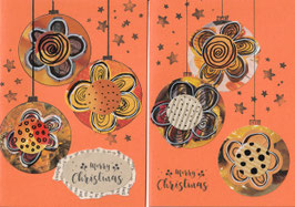 2 Faltkarten Weihnachten: blumige Christbaumkugeln orange 1