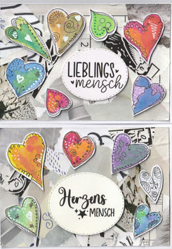 2 Faltkarten: Papiercollage und Applikation Herzen 3