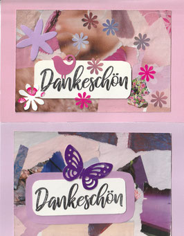 2 Faltkarten: Papiercollage rosa - Dankeschön