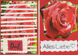 2 Faltkarten: Rote Rose mit Stempelaufdruck