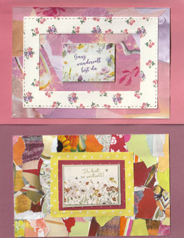 2 Faltkarten: Papiercollage bunt Rahmen