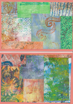 2 Faltkarten: Gelli-Collage groß, apricot Var. 1