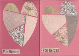 2 Faltkarten: Collage Designpapier & Tropfperlen - Von Herzen 4