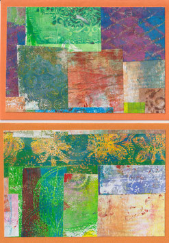 2 Faltkarten: Gellidruck-Collage groß, orange