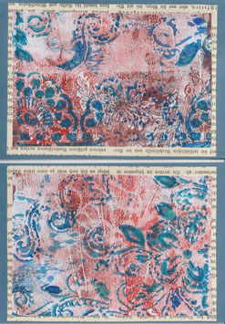 2 Faltkarten: Gelli Ornament rot/türkis, Var. 1