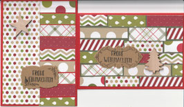 2 Faltkarten Weihnachten: Streifen & Holzelement Stern bzw. Bäumchen