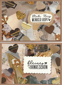 2 Faltkarten: Papiercollage Herzen braun 1