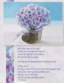 Postkarte GF: Hortensienstrauß - Gott hat mir ein Riesengeschenk mit dir gemacht