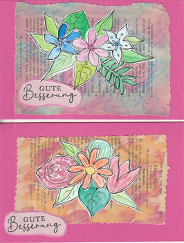 2 Faltkarten Aquarell-Blütenträume in pink - Gute Besserung