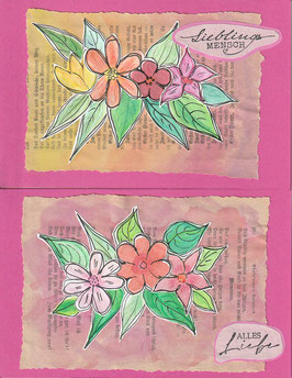 2 Faltkarten Aquarell-Blütenträume in pink - Alles Liebe/Lieblingsmensch
