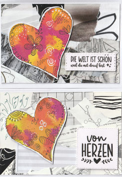 2 Faltkarten: Papiercollage und Applikation Herzen 2